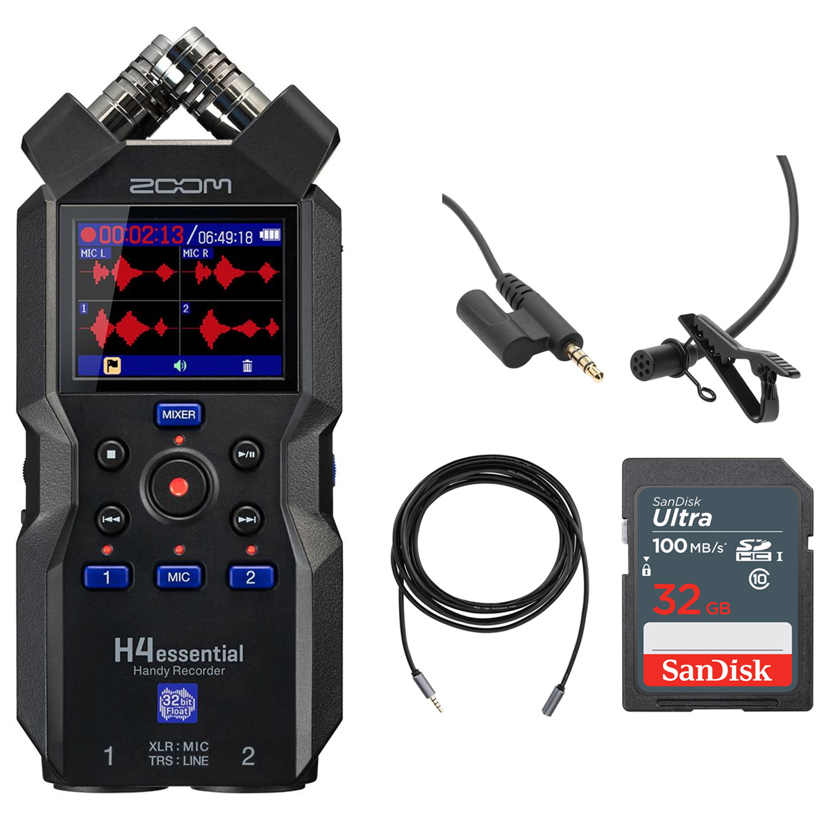 

Zoom H4essential 4-Track Float Handy Recorder, w/TASL500 Lav Mic, Headset Cable
