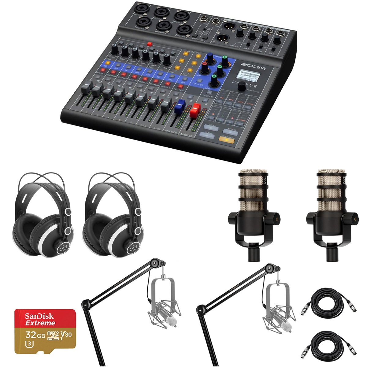 

Zoom LiveTrak L-8 Mixer and Recorder w/ 2x Mic, 2x Broadcast Arm & 2x Headphone