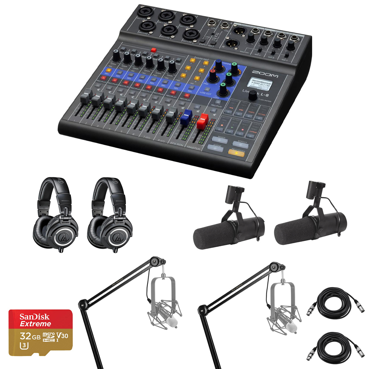 

Zoom LiveTrak L-8 Mixer and Recorder w/2x SM7B Mic, 2x Arm & 2x Headphones