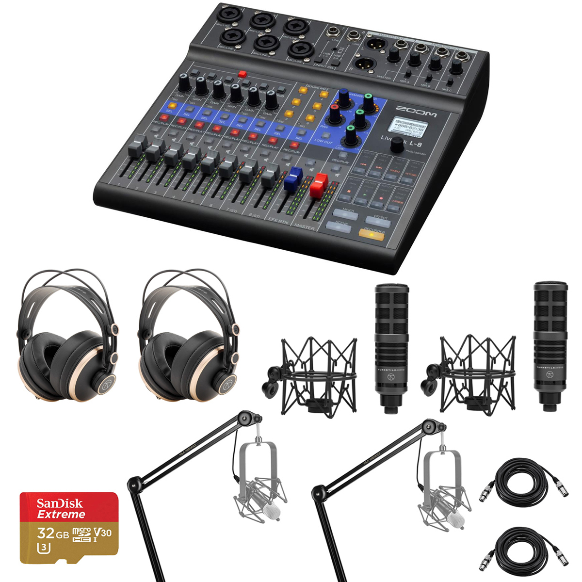 

Zoom LiveTrak L-8 Mixer and Recorder w/2x TAP300 Mic, 2x Arm & 2x Headphones