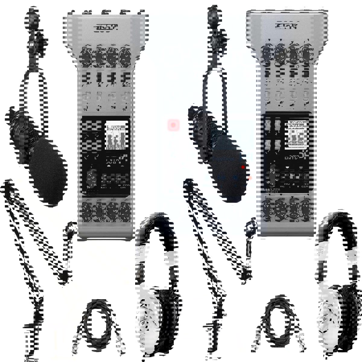 

Zoom PodTrak P4 Podcast Recorder W/Shure SM7B Mic/Mic Crane Arm/AT Headphone/Cab