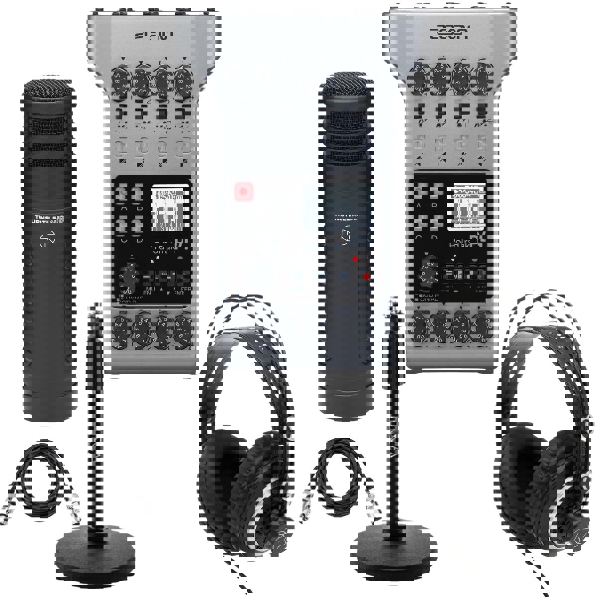 

Zoom PodTrak P4 Podcast Recorder - Bundle with Studio Mic, Headphones, Cable