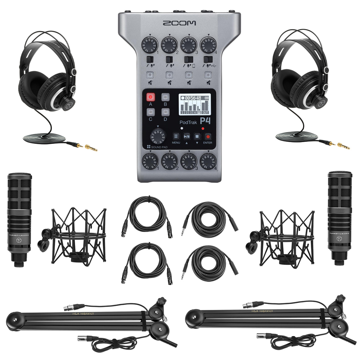 

Zoom PodTrak P4 Podcast Recorder,w/2x TAP300 Broadcast Mics,2x H&A Broadcast Arm