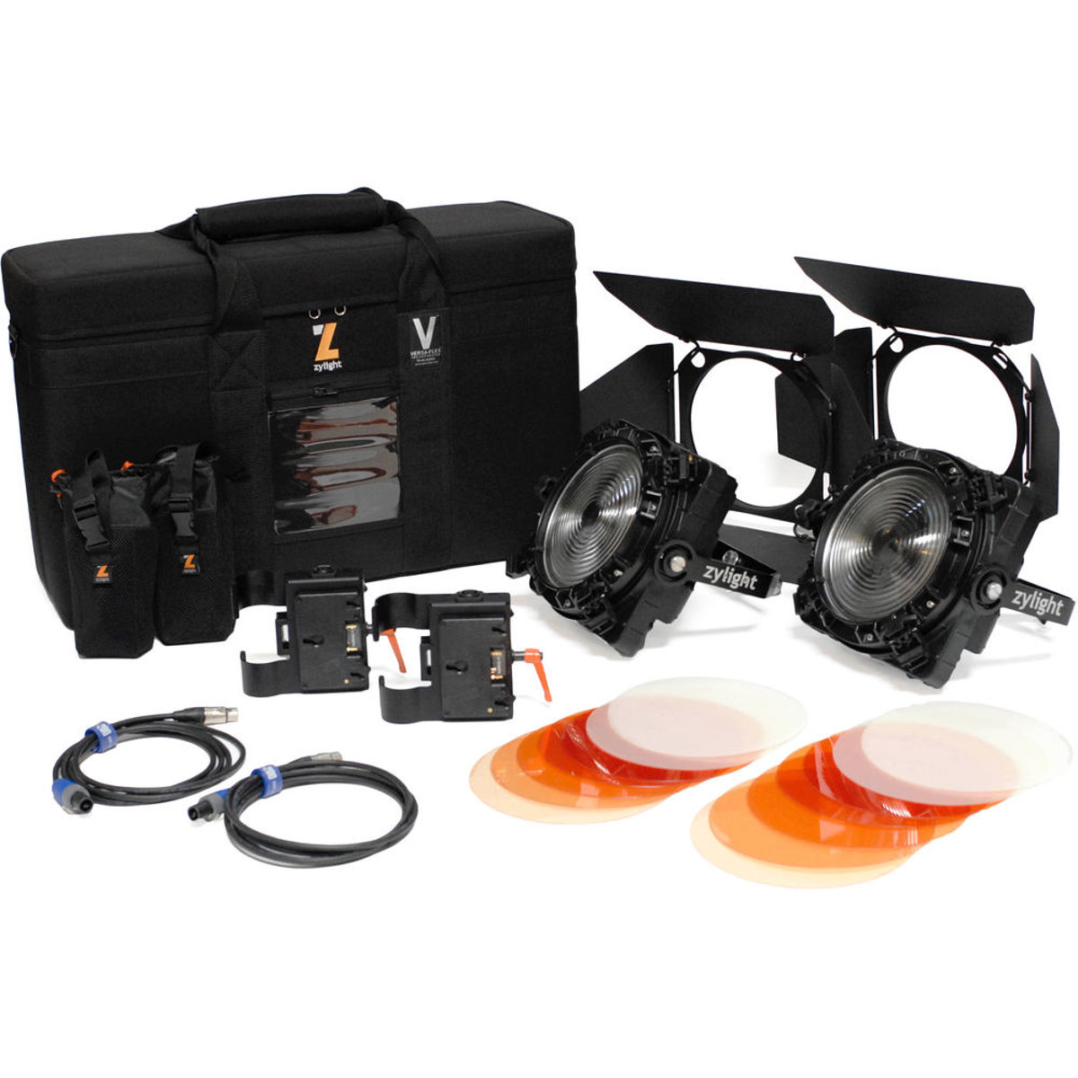 

Zylight F8-200 Daylight 200W Fresnel Dual Head ENG Kit, Gold Mount Plates & Case